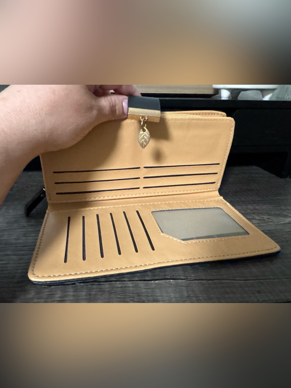 NWOT Black Wallet with Gold Leaf Cutouts - Picture 9 of 10